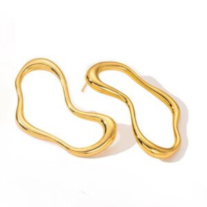 Σκουλαρίκια κρίκοι χρυσοί ακανόνιστο  σχήμα ατσάλι