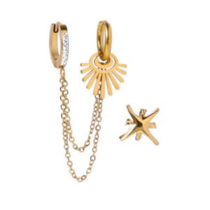 Σκουλαρίκια τριπλή σειρά χρυσό ανοξείδωτο ατσάλι αδιάβροχο