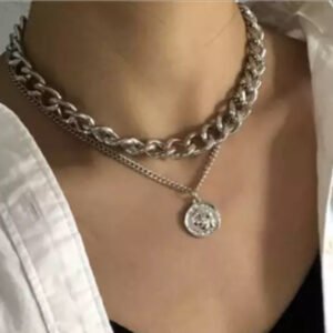 Κολιέ διπλή αλυσίδα ασημί ατσάλι
