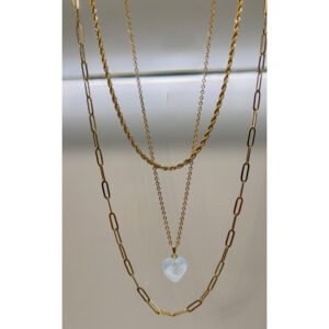 Κολιέ τριπλή σειρά με γαλάζια καρδιά ατσάλι