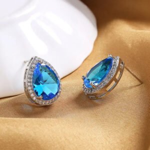 Σκουλαρίκια drop με γαλάζιο πετράδι ατσάλι