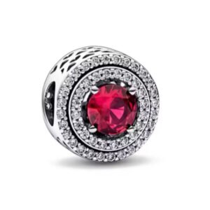 Σύμβολο στρογγυλο με κόκκινη πέτρα και πετραδάκια ασήμι 925
