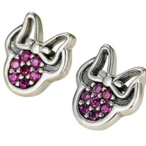 Σκουλαρίκια ασημι 925 Minnie Mouse με ροζ πετράδια