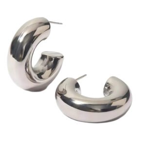 Σκουλαρίκια κρίκοι γεωμετρικοί ασημί ατσάλι