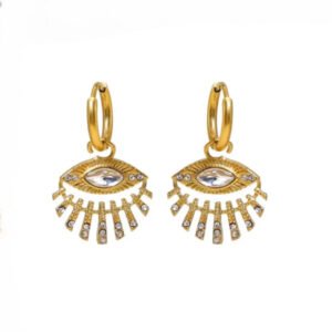 Σκουλαρίκια κρεμαστά μάτι χρυσά με ζιργκονακια λευκά ανοξείδωτο ατσάλι αδιάβροχα