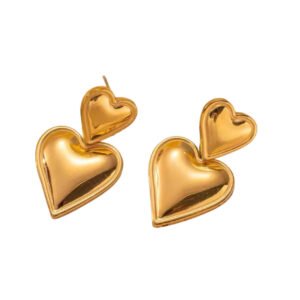 Σκουλαρίκια καρδιές διπλές χρυσές ατσάλι