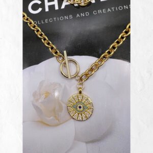 Κολιέ αλυσιδα με κρεμαστό μάτι με ζιργκονακια ατσάλι 45 cm