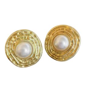 Σκουλαρίκια στρογγυλά χρυσά με μαργαριτάρι ατσάλι