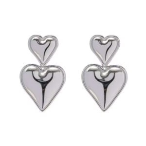 Σκουλαρίκια καρδιές διπλές ασημί ατσάλι