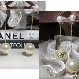 Σκουλαρίκια μακριά με μαργαριτάρια χρυσά ‘τύπου Chanel’ ατσάλι