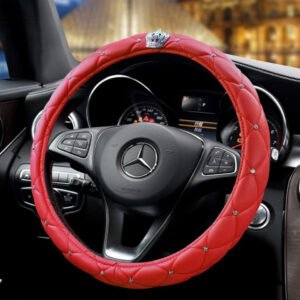 Κάλυμμα τιμονιού δέρμα κορώνα καπιτονέ με στρας κόκκινο