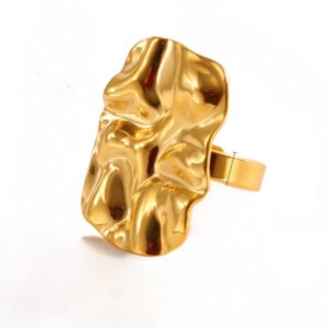 Δαχτυλίδι χρυσό ορθογώνιο τσαλακωμένο ανοξείδωτο ατσάλι