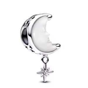 Σύμβολο φεγγάρι λευκό ματ με κρεμαστό αστέρι ασήμι 925