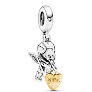 Σύμβολο Αγγελάκι με βέλος και χρυσή κρεμαστή καρδιά ασήμι 925