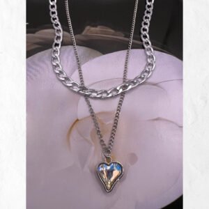 Κολιέ διπλό με καρδιά  ατσάλι 45cm