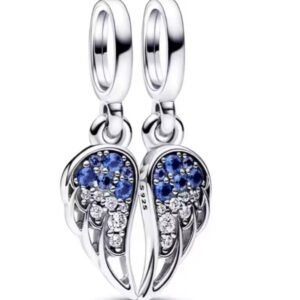 Σύμβολο διπλό φτερά με μπλε και λευκά πετράδια ασήμι 925