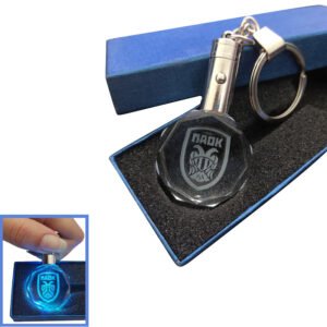 Κρυστάλλινο 3D Led Μπρελόκ Με Λογότυπο Ομάδων - ΠΑΟΚ , With LED