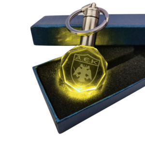 Κρυστάλλινο 3D Led Μπρελόκ Με Λογότυπο Ομάδων - ΑΕΚ , With LED